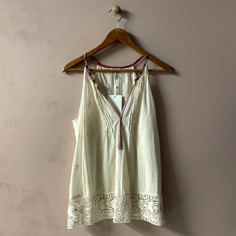 Joie Cream Lace-Trimmed Sleeveless V-Neck Top